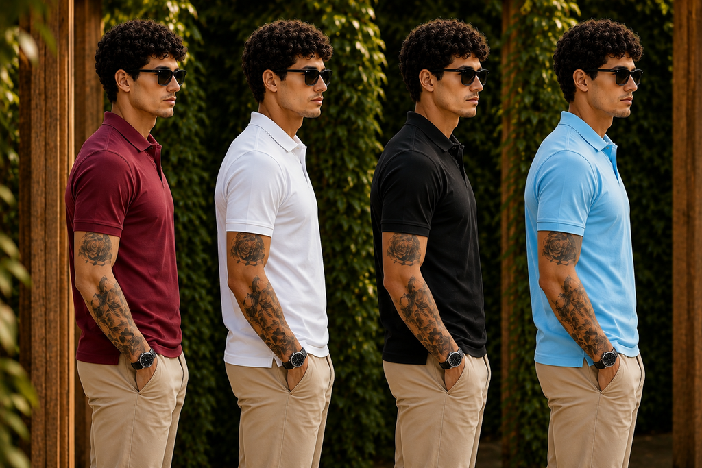Men's Solid Polo Neck Half Sleeve T-Shirt (Pack of 4) - Maroon, White, Black & Sky Blue