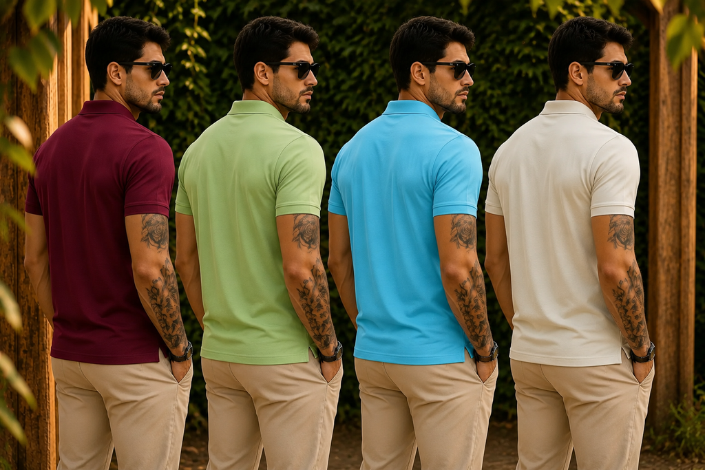 Men's Solid Polo Neck Half Sleeve T-Shirt (Pack of 4) - Maroon, Light Green, Turquoise & Cream