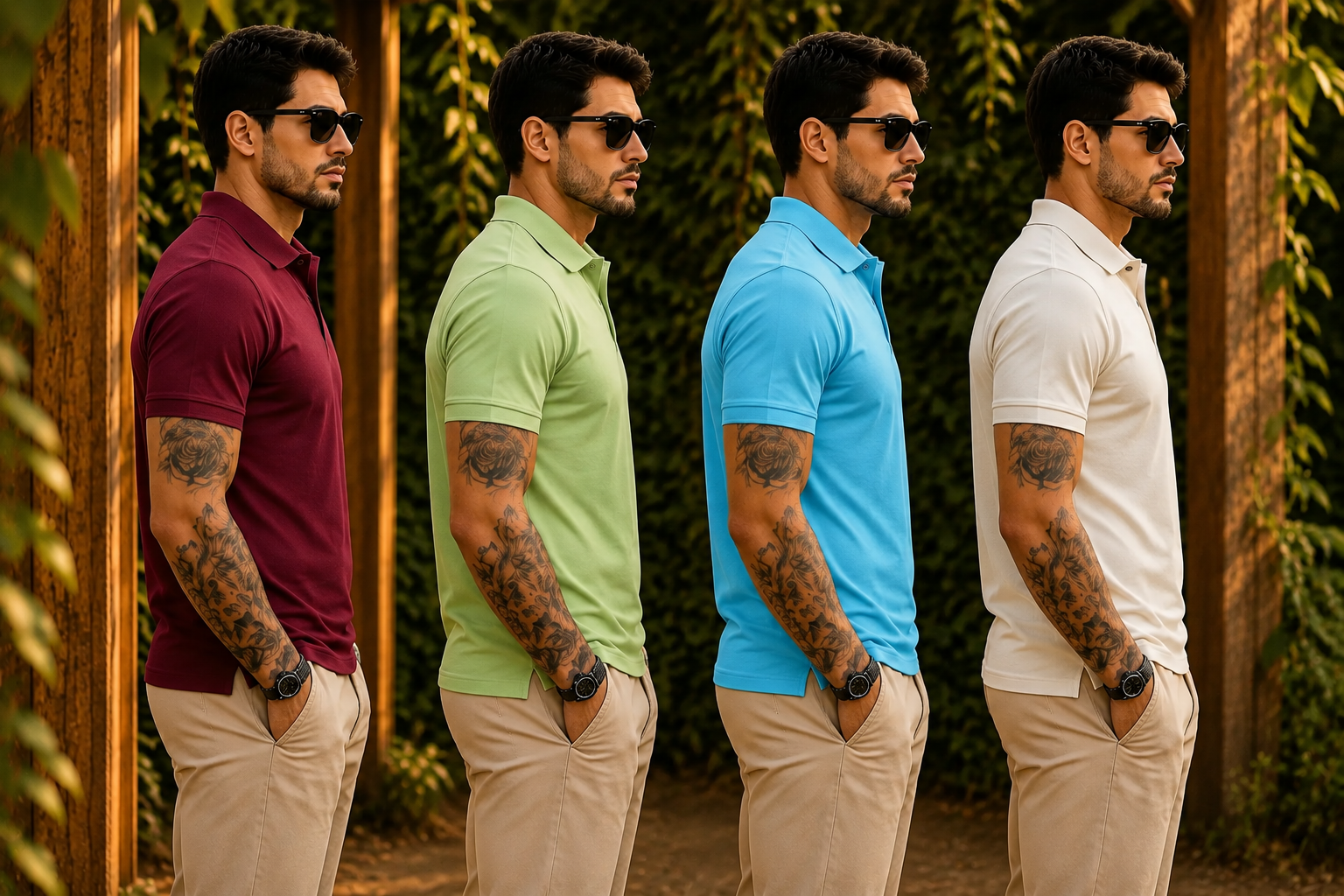 Men's Solid Polo Neck Half Sleeve T-Shirt (Pack of 4) - Maroon, Light Green, Turquoise & Cream