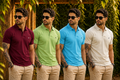 Men's Solid Polo Neck Half Sleeve T-Shirt (Pack of 4) - Maroon, Light Green, Turquoise & Cream