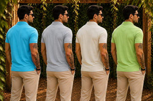 Premium Men's Polo T-Shirt Combo (Pack of 4) – Turquoise Blue, Grey, Camel & Light Green