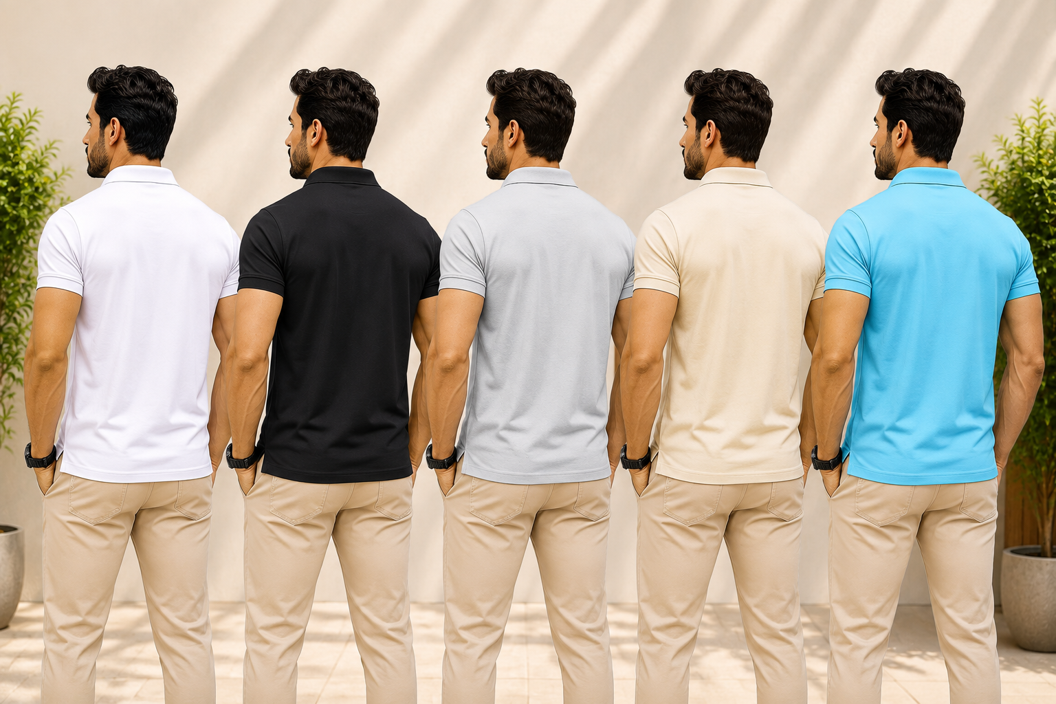 Men's Polo Collar Half Sleeve T-Shirt Combo Pack of 5 | Premium Quality Cotton Blend | Solid Casual Wear | White Black Grey Cream Turquoise Blue