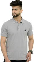 London Hyper Men Solid Beige Polo Neck Cotton Grey T-Shirt