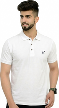 London Hyper Men Solid White Polo Neck Cotton Blend T-Shirt