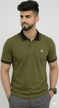 Men's Premium Olive Green Polo T-Shirt | Contrast Tipped Collar & Cuffs