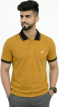 Men's Premium Mustard Yellow Polo T-Shirt | Contrast Black Tipped Collar