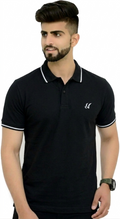London Hyper Men Solid Black Polo Neck Cotton Blend T-Shirt