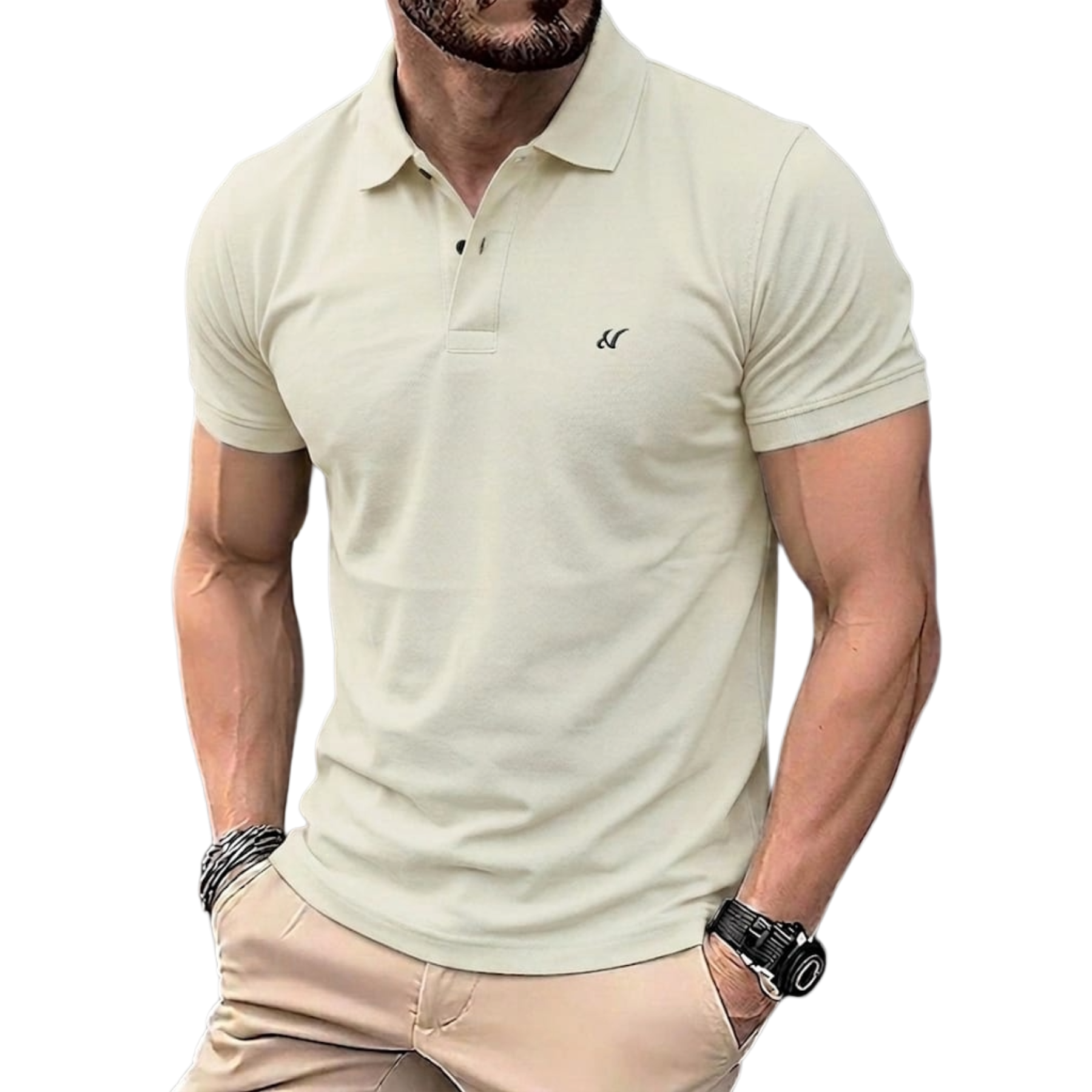 Classic Cream Polo Neck T-Shirt for Men - Comfortable & Trendy Casual Fit
