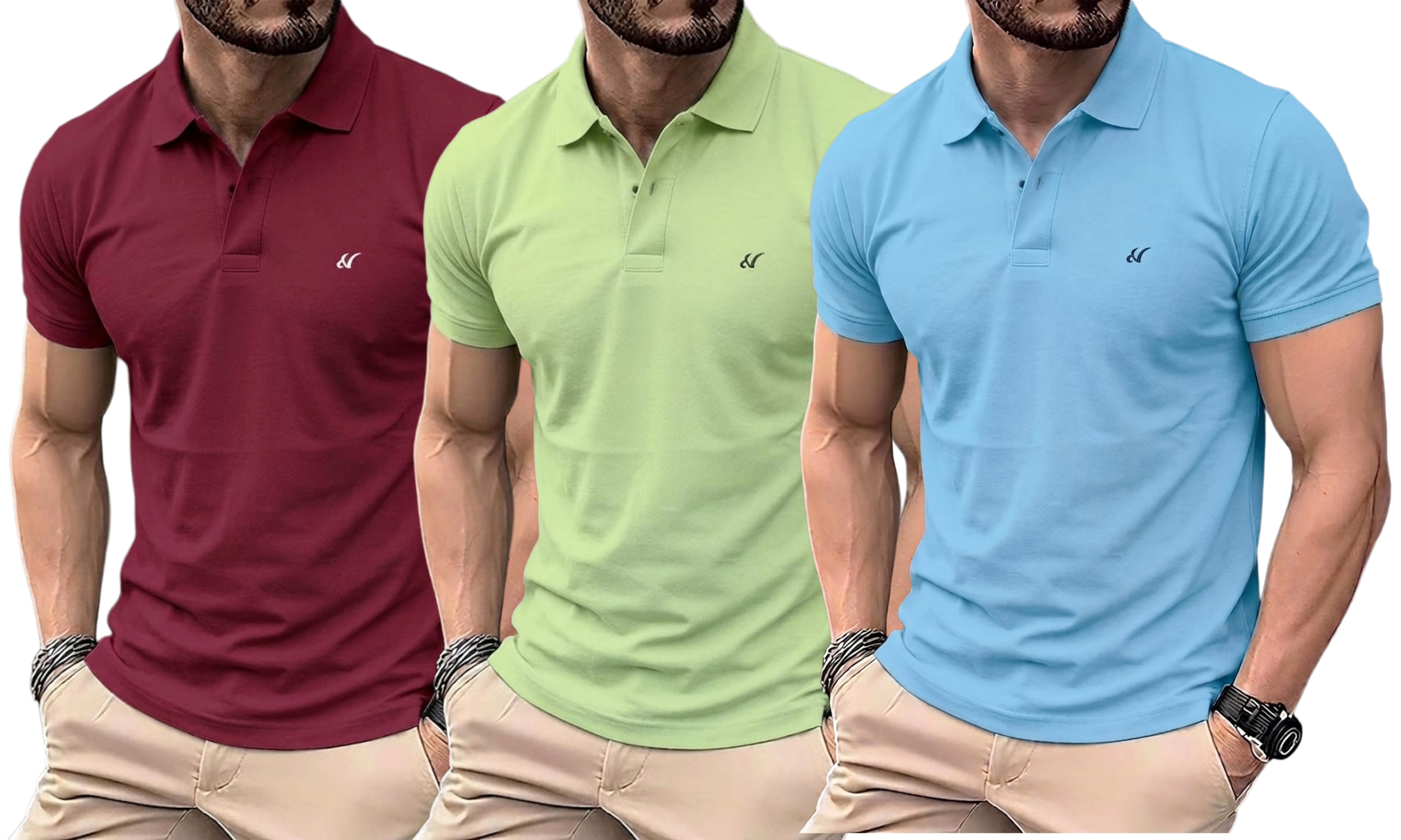 Pack of 3 Premium Solid Polo Neck T-Shirts for Men - Comfortable Daily Essential Wear
